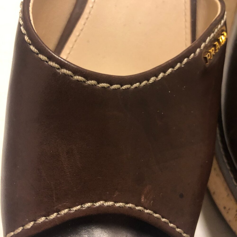 Prada wedge open toe cork platform brown slide sa… - image 13
